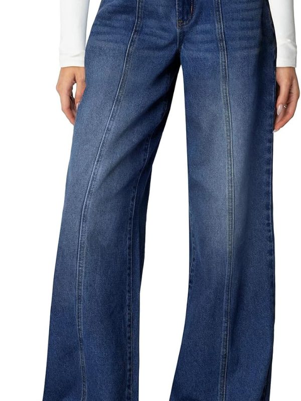 Women’s High Waist Straight Leg Seamed Denim Jeans