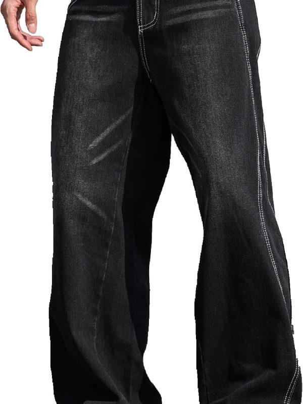 Men’s Loose Wide Leg Distressed Denim Jeans