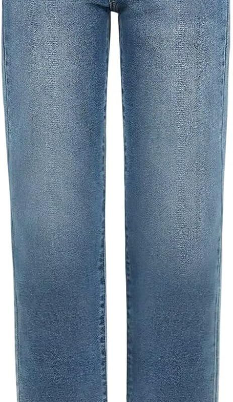 Women’s Mid Rise Straight Leg Raw Hem Denim Jeans