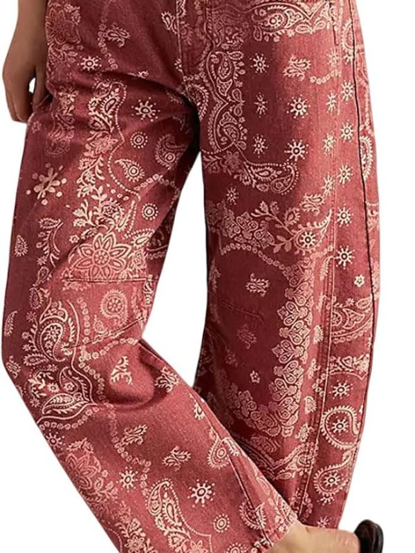 Women’s Loose Fit Barrel Leg Printed Denim Jeans