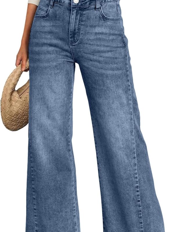 Women’s Relaxed Wide Leg Raw Hem Denim Jeans